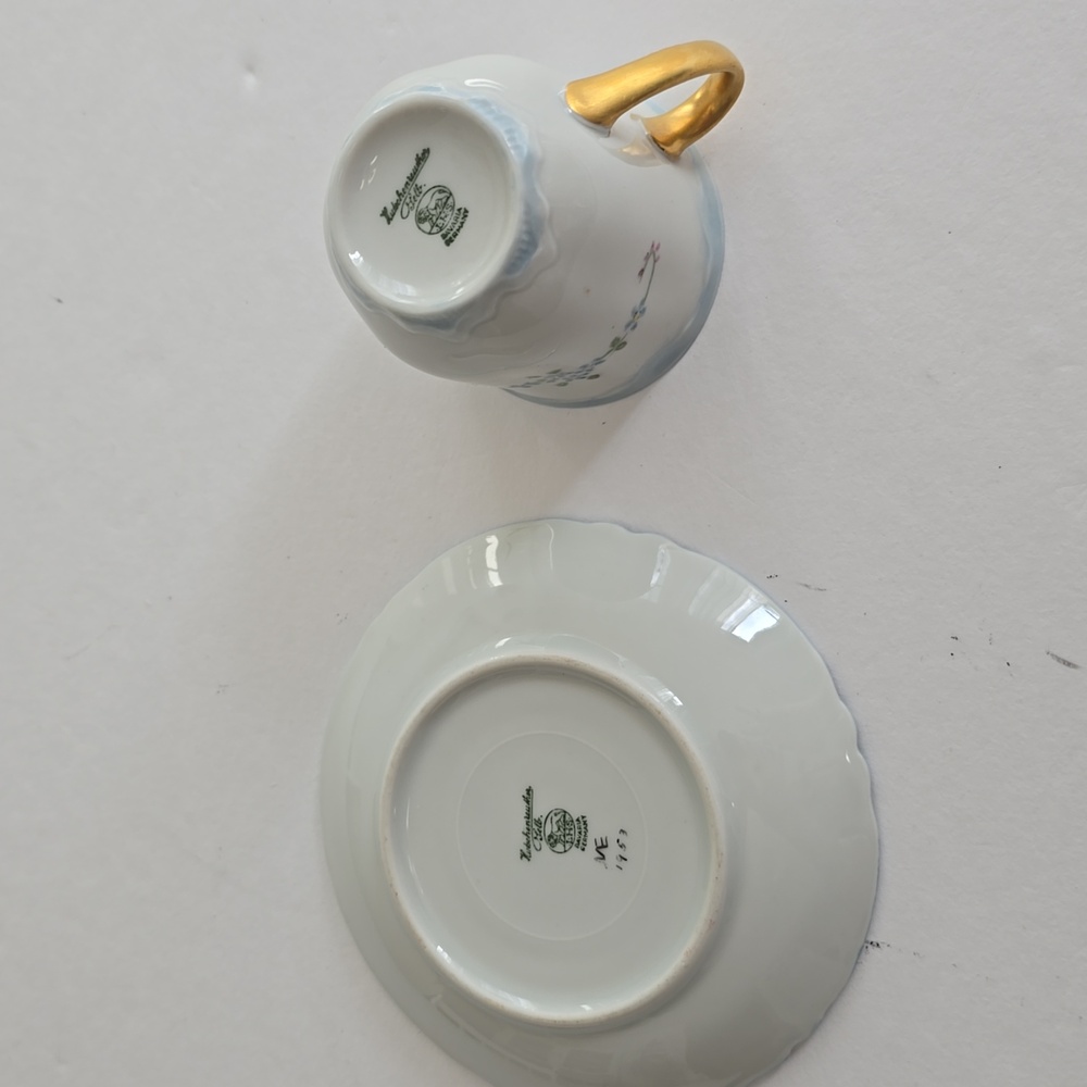 Vintage Set Of 2 Demitasse Cup Saucer Bavaria Hutschenreuther China "Blue Rock" - Picture 3 of 11